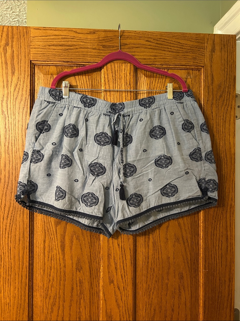 LOFT Light Blue Medallion Print Drawstring Shorts